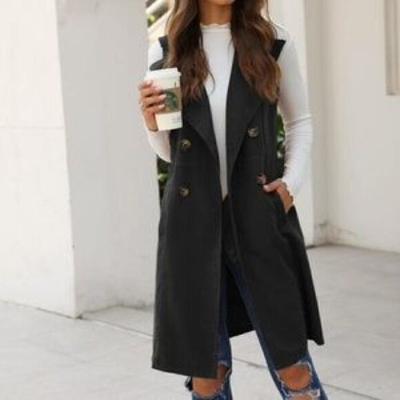 Classic Camel Long Vest Coat Pocket Jacket - Picture 3 of 12